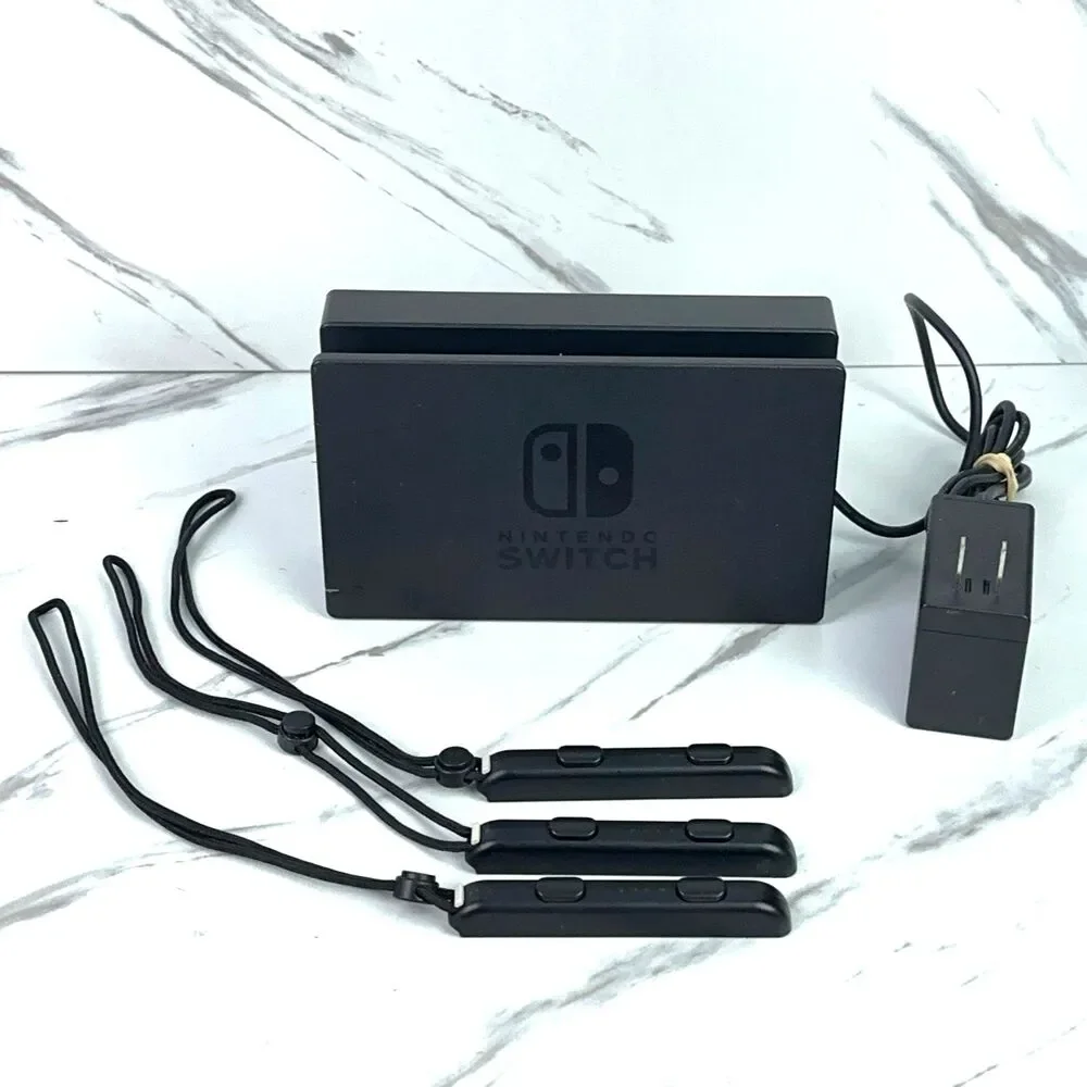 Nintendo Switch Dock Black HAC-007 Docking Station + 3 Joy Con Straps - TESTED
